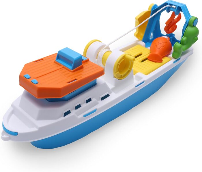 Toyland® 40cm (16") Colourful Fishing Boat with Moveable Doors, Fishing Hook & 4 Plastic Fish - Kids Floating Water Toy - Pool & Bathtime Toys - 3 Years+ - Image 3