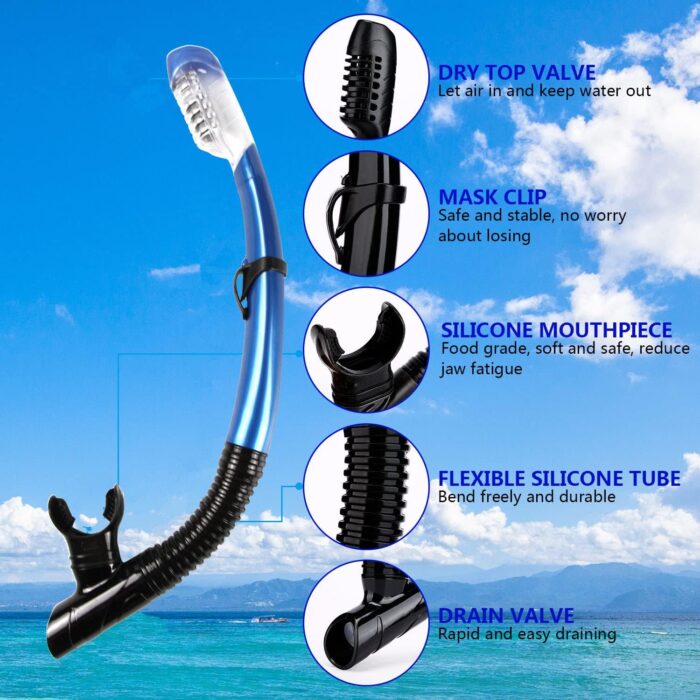 Dry Snorkel Easy Breath Diving Snorkel for Snorkeling Scuba Diving Swimming with Top Dry Valve and Food Grade Silicone Mouthpiece for Adult Youth - Image 2