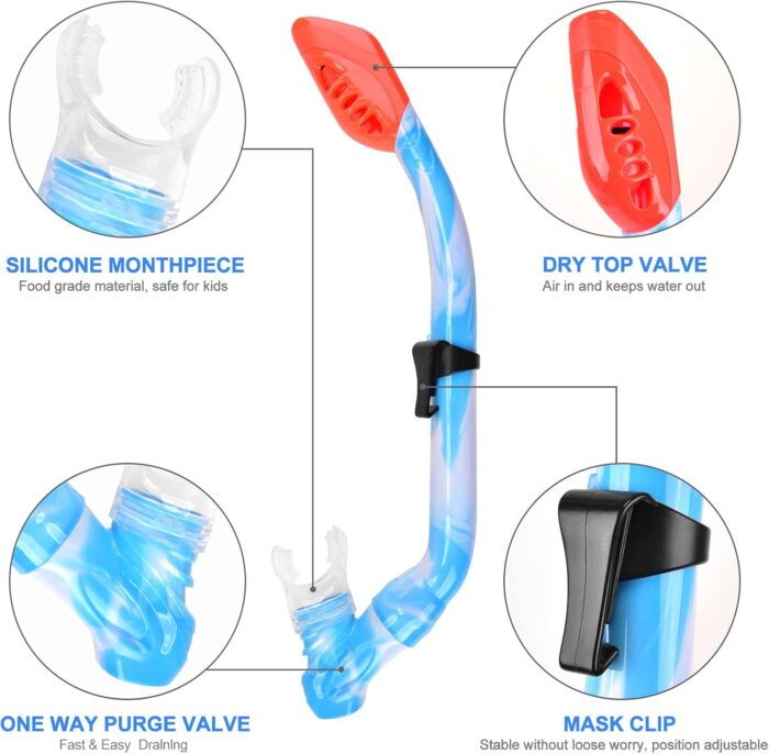 Kids Snorkel Set Dry Top Snorkeling Gear for Kids Youth Boys Girls Junior Age 5-15,Tempered Glass Swimming Diving Mask and Snorkel Set 180 Degree Panoramic View - Image 6