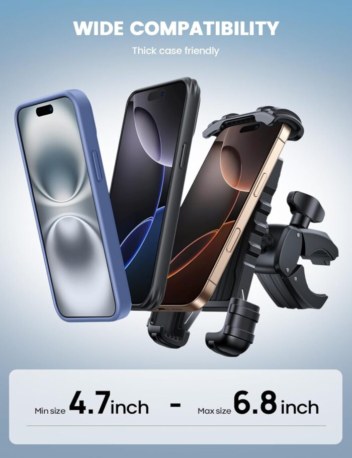 Lamicall Bike Phone Holder Mount - Motorcycle Handlebar Phone Mount Clamp, One Hand Operation, ATV Scooter Phone Clip for iPhone 16/15 Pro Max / 14 Plus, Galaxy S10 and 4.7-6.8" Cellphone, Black - Image 5