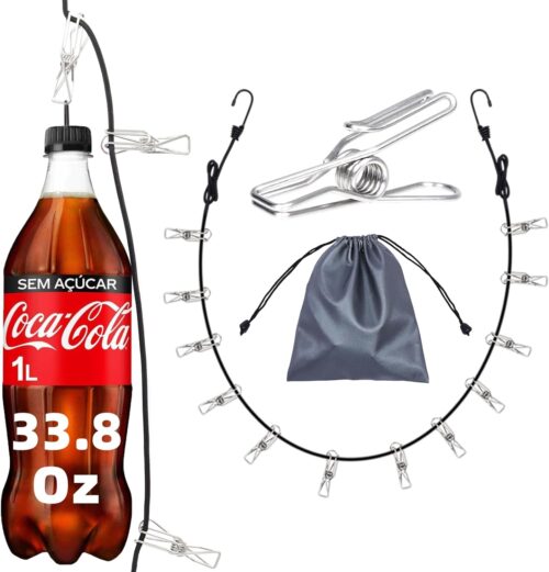 Travel Clothesline with Non-Slip Hook Clips (12pcs 304 Stainless Steel) Portable Clothes line for Cruise Ship/Beach Vacation/Camping Essentials (Patent Pending)