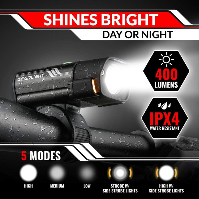 GearLight Rechargeable Bike Light, Bike Headlight and Tail Light Set, Powerful Front and Back Lights for Night Riding Safety, Night Riding Accessories, White Elephant Stocking Stuffer for Men - Image 3