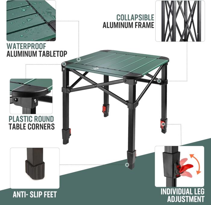 VILLEY Folding Camping Square Table with Carry Bag, Lightweight Aluminum Adjustable Square Table for Outdoor, Camping, Picnic, Backyards, BBQ (S) - Image 4