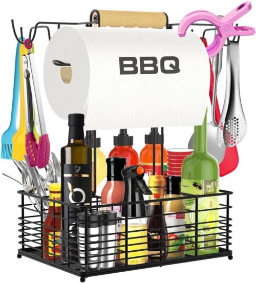 Grill Caddy, BBQ Caddy for Outdoor Grill, Camping Essentials, Camping Accessories, Outdoor Kitchen BBQ Grill Accessories for Camper, Tailgate Essentials, Grilling Gifts for Men