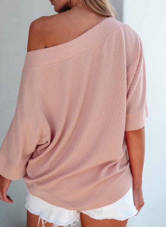 EVALESS Sexy Off The Shoulder Tops for Women 3/4 Length Sleeve Womens Tops Spring Summer 2025 Boat Neck One Shoulder Shirts - Image 5