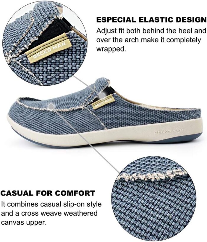 Mens Slippers with Arch Support, Canvas House Slipper for Men with Velvet Lining, Slip On Clog, Indoor Outdoor House Shoes with Anti-Skid Rubber Sole - Image 4