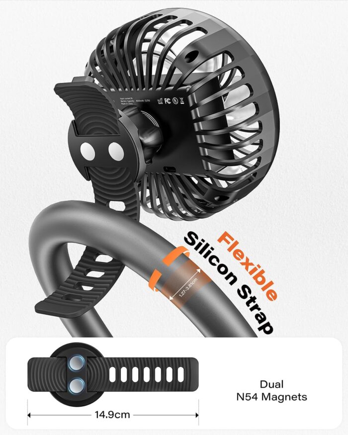 A2C Rechargeable Fan for Peloton Bike & Exercise Bike - 4000mAh Portable Fan with Adjustable Strap, 3 Speed Settings, 360° Rotation - Fits 0.5-1.5" Handlebars for Treadmill, Stroller, Golf Cart, Gym - Image 7