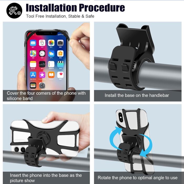 Detachable Bike Phone Holder, Universal Bicycle Motorcycle Cell Phone Mount, 360° Rotatable Adjustable Bike Phone Mount Compatible for 4" to 6.7" Smartphones - Image 6