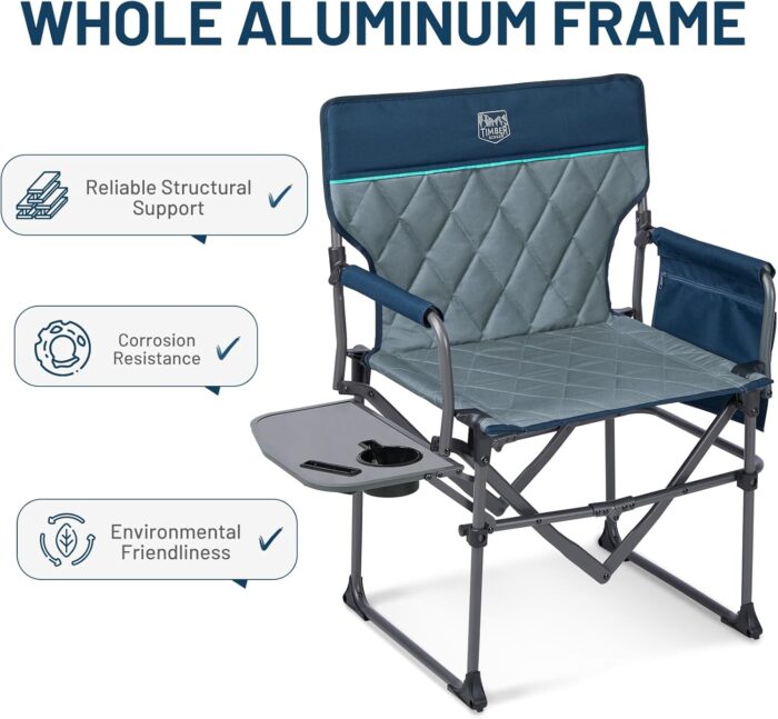 TIMBER RIDGE Aluminum Camping Directors Chair with Side Table Pocket, Portable Folding Heavy Duty Lawn Chair for Fishing Trip Picnic Concert Outdoor 400lbs, Navy 2 Pack - Image 7