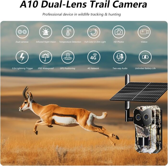 4G LTE Cellular Trail Camera with GPS, Dual Lens Trail Cam with Motion Detection, Solar Game camera that sends Pictures to Cell Phone, Waterproof Hunting camera with Color Night Vision and No-Glow IR - Image 7