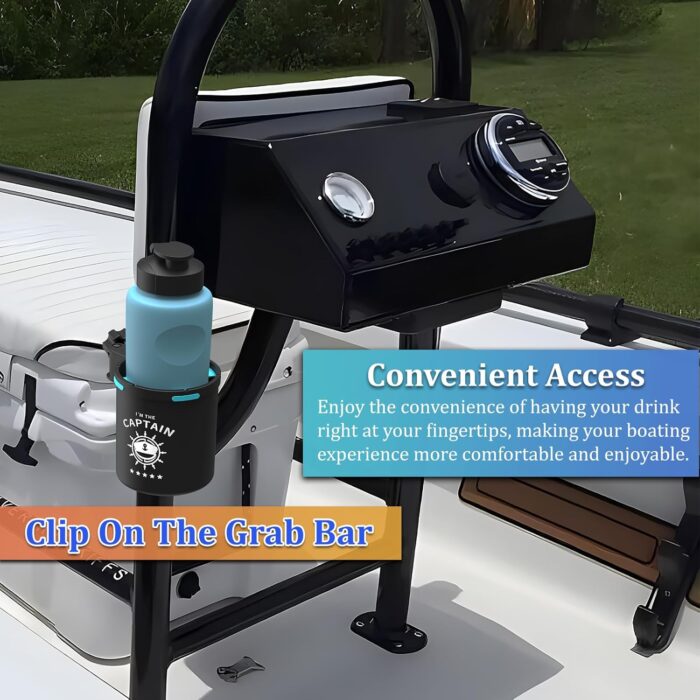 Marine Boat Rail Cup Holder, No Drilling Install On Bimini Top Conver Rail Or Pole, Grip Rail, Grab Bar, Boat Gifts for Boat Lover, Cup Holder for PWC, Jet Ski, Seadoo - Image 4