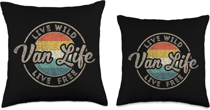 Retro Van Life Gift Vintage Van Dwellers Nomads Van Life Throw Pillow - Image 3