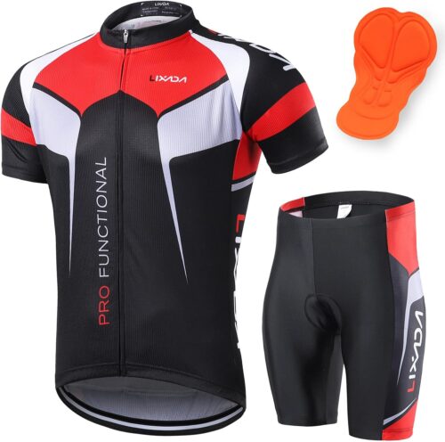Lixada Men's Cycling Jersey Short Sleeve with Padded Shorts Quick-Dry Summer Short Bike Clothing Bicycle Shirts Pants Set