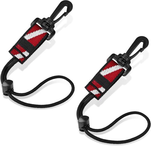 2Pack Scuba Diving Lanyard Clips with Nylon Webbing Strap Adjustable Cord and Slide Locking Fits for Dive Octo Holder, Secure Camera & Gear Attachment