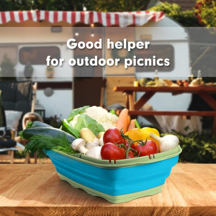 Camping Cutting Board, HI NINGER Collapsible Chopping Board with Colander, 9-In-1 Multi Chopping Board Kitchen Vegetable Washing Basket for Camping,Camping Gifts Camping Accessories for RV Campers - Image 7
