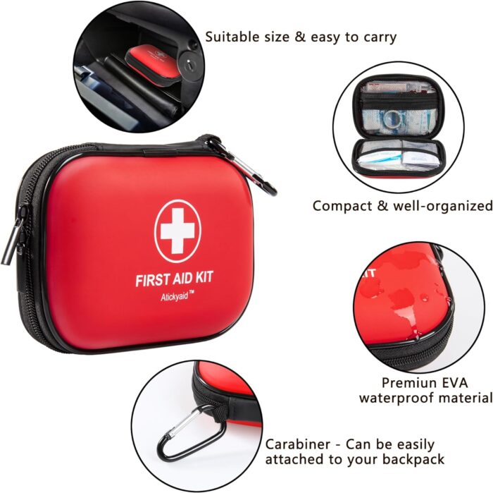 Mini First Aid Kit - 120 Piece Small Waterproof Hard Shell Medical Kit for Car, Home, Office, Travel, Camping, Sports, Outdoor, School - Emergency First Aid Supplies and Survival Kit (Red) - Image 4