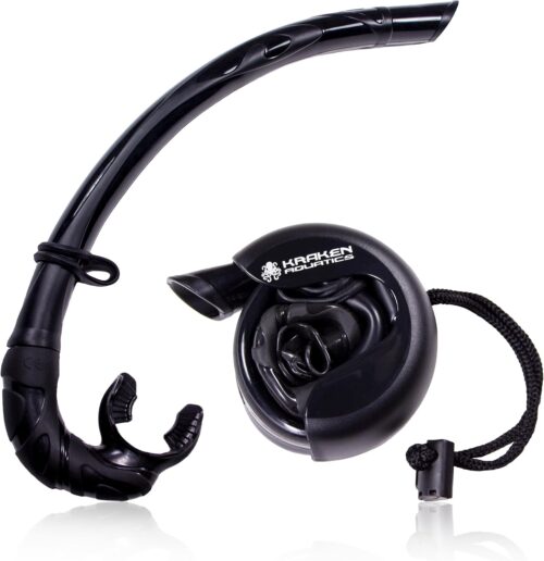 Freediving Snorkel - Flexible Roll Up Snorkel with Compact Storage Case - Scuba Gear for Scuba Diving, Freediving, Spearfishing & Snorkeling - Collapsible Silicone Folding Snorkel Tube