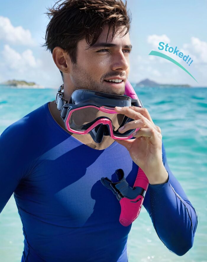 Snorkeling Gear for Adults Kids, Dry-Top Snorkel Set, 180°Panoramic Wide View Diving Mask Breathing Freely Snorkel Mask for Snorkeling Scuba Diving Swimming Travel - Image 8