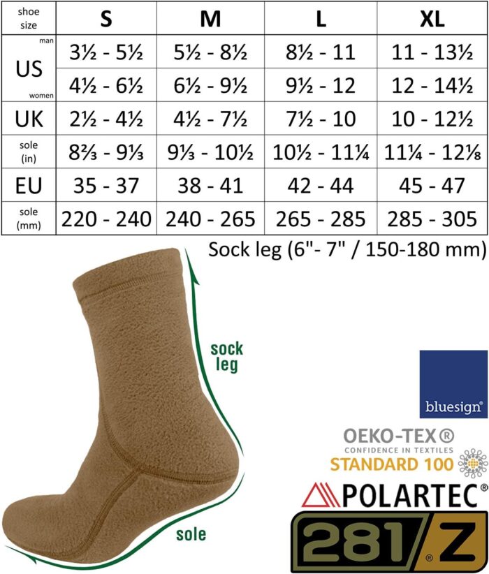 281Z Hiking Warm 6 inch Boot Liner Socks - Military Tactical Outdoor Sport - Polartec Fleece Winter Socks - Image 5