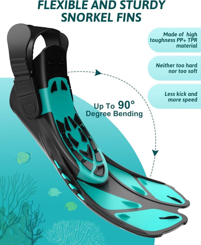 Mask Fins Snorkeling Gear for Adults, Full Face Snorkel Mask & Adjustable Swim Fins Snorkel Set, Panoramic View Snorkel Mask Dry Top Anti-Fog Anti-Leak - Image 5