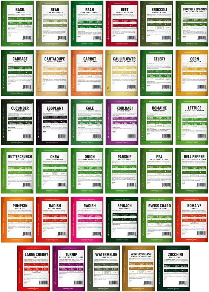 Gardeners Basics Survival Vegetable Seeds Garden Kit Over 16,000 Seeds Non-GMO and Heirloom, Great for Emergency Bugout Survival Gear 35 Varieties Seeds for Planting Vegetables 35 Free Plant Markers - Image 3