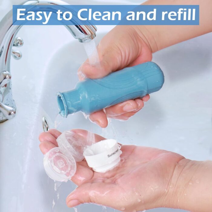 GLAMFIELDS Travel Bottles for Toiletries,TSA Approved 3oz size Leak Proof Silicone Containers for Shampoo, Conditioner,Easy to Squeeze and Portable, Essentials for Traveling (4 Pack) Black - Image 5