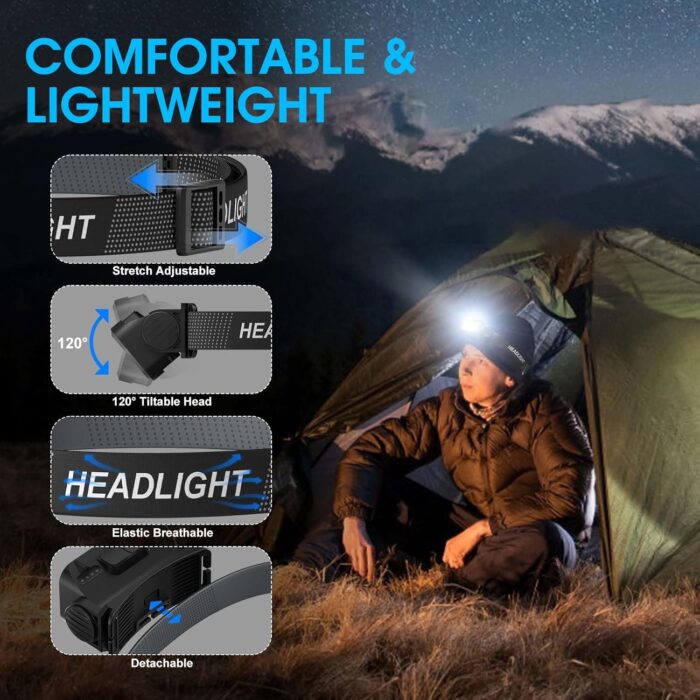 Rechargeable Headlamp Flashlight 2-Pack, 8 LED 2500 Lumen Ultra-Light Bright Headlight with Motion Sensor, Waterproof Lightweight Head Lamp for Adult Kid, Headlamps for Outdoor Camping Running Fishing - Image 5