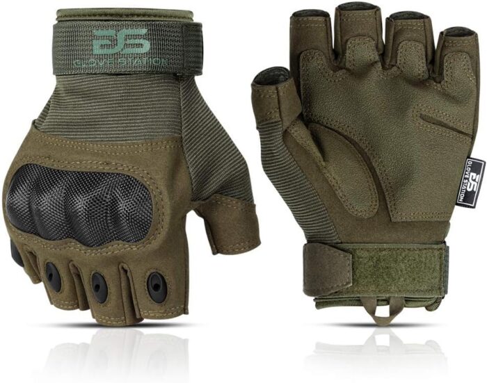 Glove Station- Fingerless Knuckle Tactical Gloves for Men - Motorcycle Gloves for Tactical Shooting, Airsoft, Hunting, Police Work and Hiking