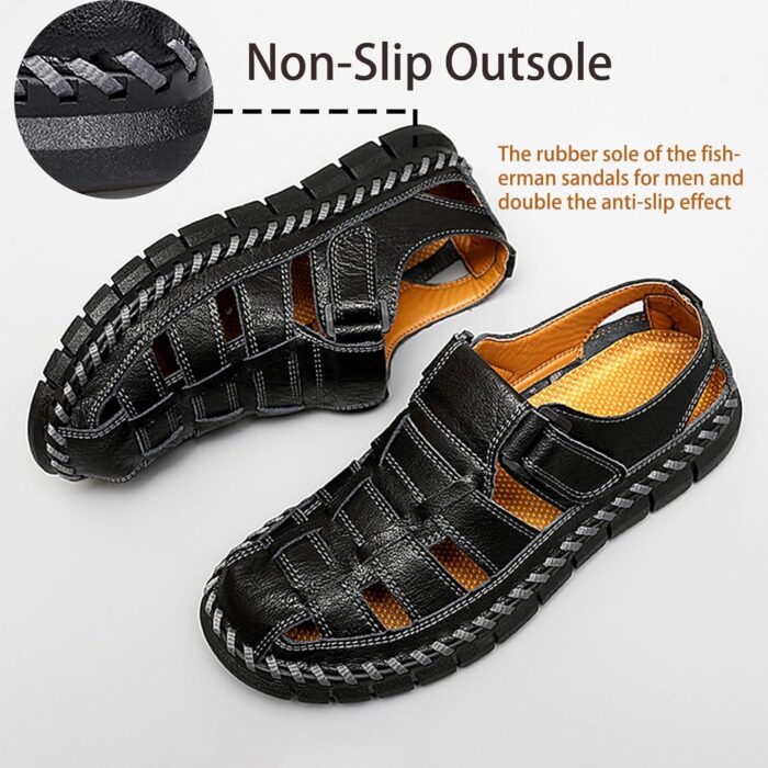 MAIZUN Men's Sandals Closed Toe Outdoor Leather Sandals Hiking Waterproof Athletic Fisherman Sandals Summer Adjustable Beach Water Sandals - Image 4