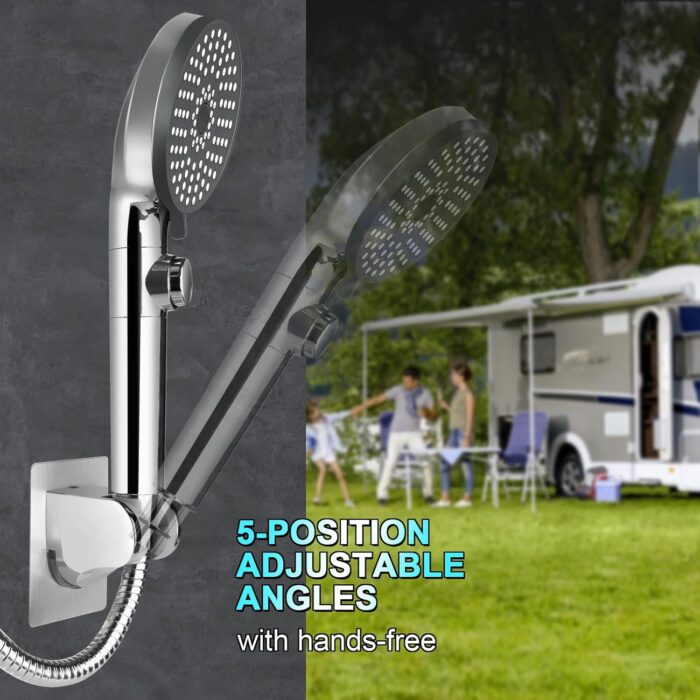 RV Shower Head with Hose, High Pressure 5 Mode Shower head Replacement, Shower Head for RV/Campers, Travel Trailer, Motorhome for Water Saving, Handheld Shower Head Holder and Hose, On Off Switch - Image 6