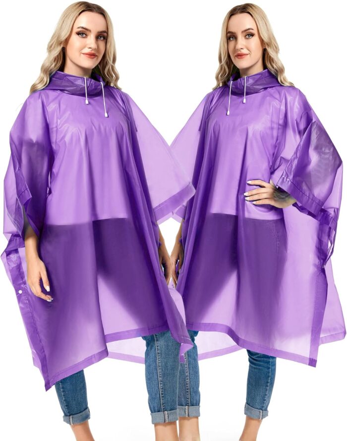 2 Pack Rain Ponchos for Adults Reusable - Raincoats Survival Emergency Heavy Duty Rain Coat with Drawstring Hood - Image 5