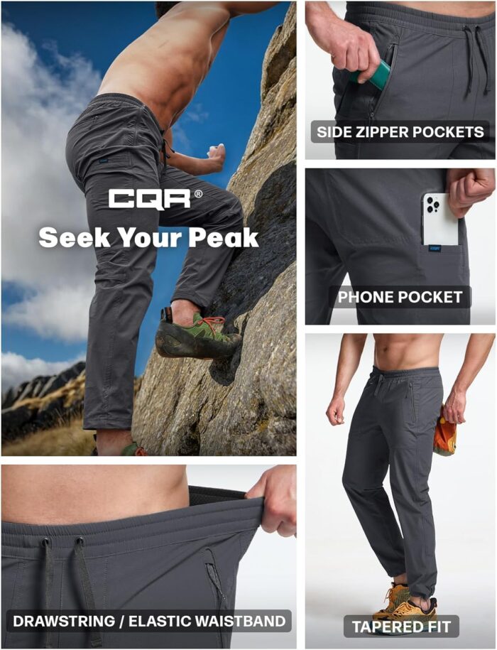 CQR Men's Lightweight Vent Hiking Pants, Water-Resistant & Breathable Sports Outdoor Athletic Pants with Elastic Waist - Image 7