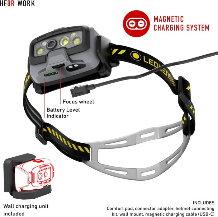 Ledlenser HF8R Work Hands Free, Rechargeable Headlamp, Dust and Water Resistant, 1600 Lumens, Yellow - Image 6
