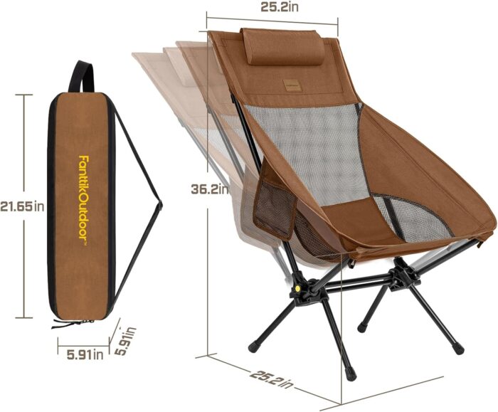 FanttikOutdoor Zeta L8 Max Camping Chair, Portable & Lightweight, Multi-Angle Adjustable, Supports up to 250 lbs, Comfort-Driven Design, High Strength Camping Chair for Travel, Hiking, Fishing (Brown) - Image 3
