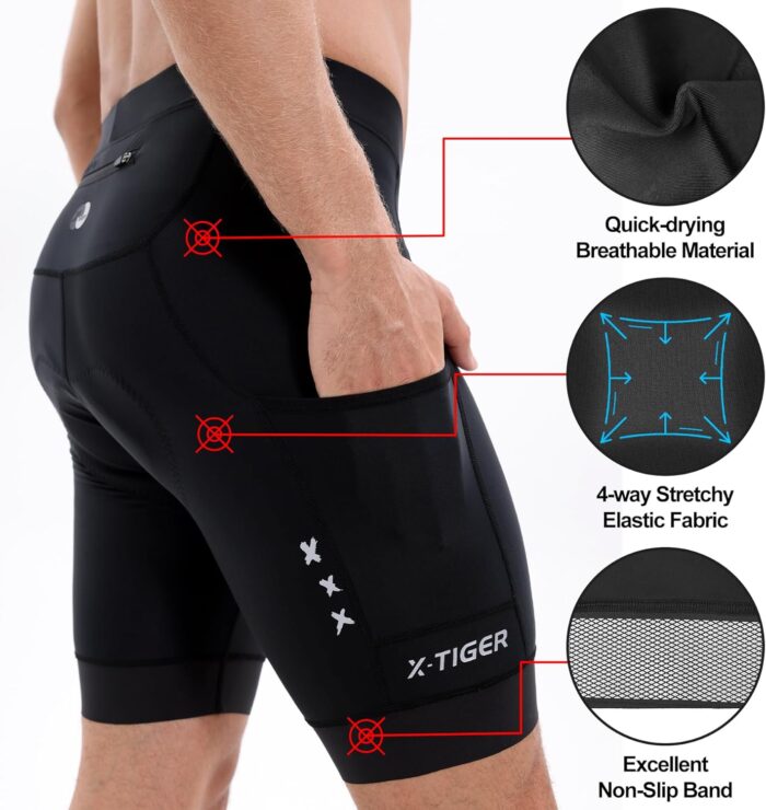 X-TIGER Bike Shorts for Men Padded Anti-Slip Leg Cycling Shorts with Zipper Pockets Mountain Bicycle Riding Road Biking - Image 4