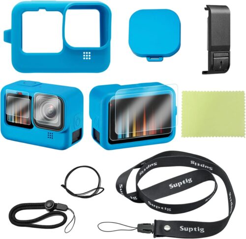 Suptig Protective Case, Silicone Case Compatible for GoPro Hero 12/11/10/9 Black (Blue), RSX-428