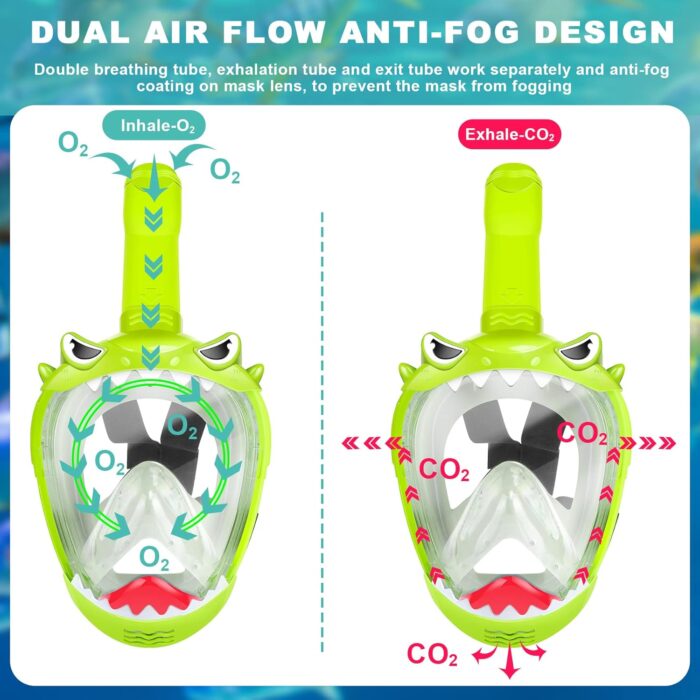 Full Face Snorkel Mask for Kids, Kids Snorkeling Set 180 Degree Panoramic View, Safe Anti-Leak Anti-Fog, Foldable Dry Top Snorkeling Gear for Kids Adult - Image 5