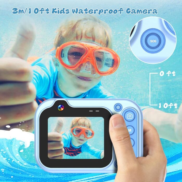 Kids Waterproof Camera, 3M/10FT Underwater Camera for Kids 1080P HD 10X Digital Camera with 2.4" IPS Screen, Children Action Camera for Boys Girls with 32GB Card, Pool Toys for Kids- Blue - Image 4