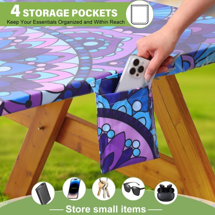 Fitted Picnic Table Cover with Bench Covers Vinyl Waterproof Elastic Edges Fitted Rectangle Tables Patio Tablecloth Camping Gear and Essentials Rv Accessories Road Trip Supplies Car Travel Must Haves - Image 4