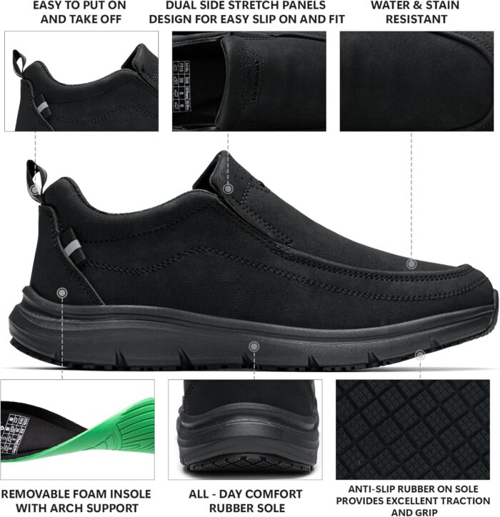 Non Slip Work Shoes for Men Women Waterproof Slip Resistant Chef Kitchen Restaurant Food Service Nursing Slip on Leather Loafers Lightweight Walking Sneakers - Image 3
