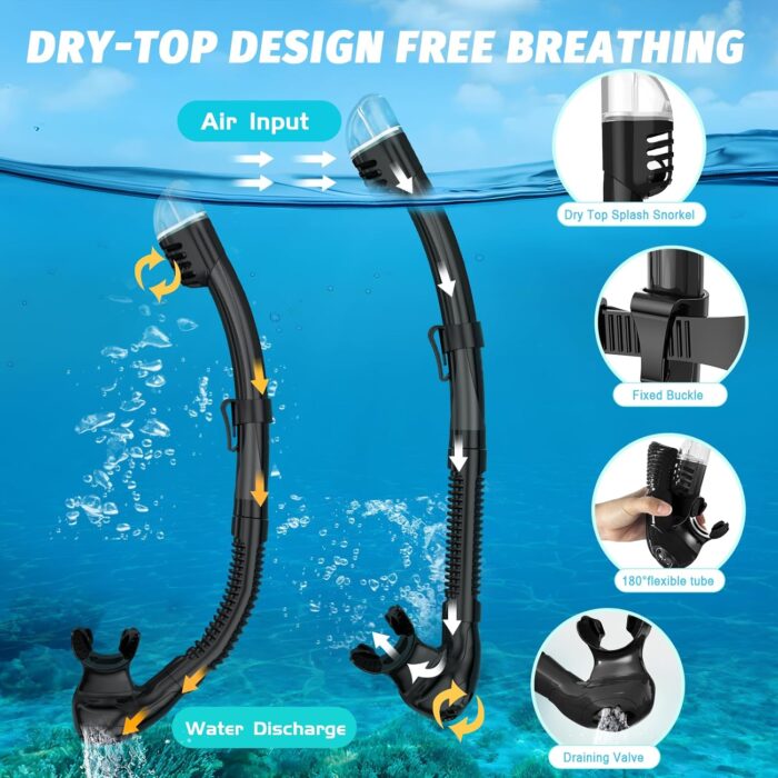 Full Face Snorkel Mask, Snorkeling Gear for Adults Men and Women, 180 Degrees Panoramic View Snorkel Set Anti-Fog Anti-Leak, Dry Top System and Travel Bag for Swimming, Snorkeling - Image 5
