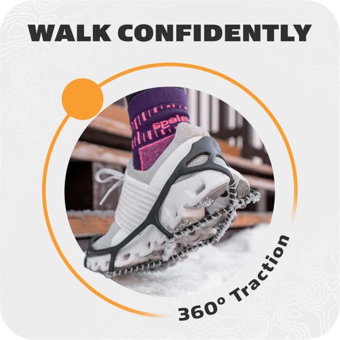 Yaktrax Walk Traction Cleats - 360-Degree Grip on Snow, Ice, & Multi-terrain Surfaces - Elastic Outer Band w/ Easy-On/Off Heel Tab & 1.2mm Zinc-coated Steel Coils - Abrasion & Rust Resistant - Unisex - Image 5