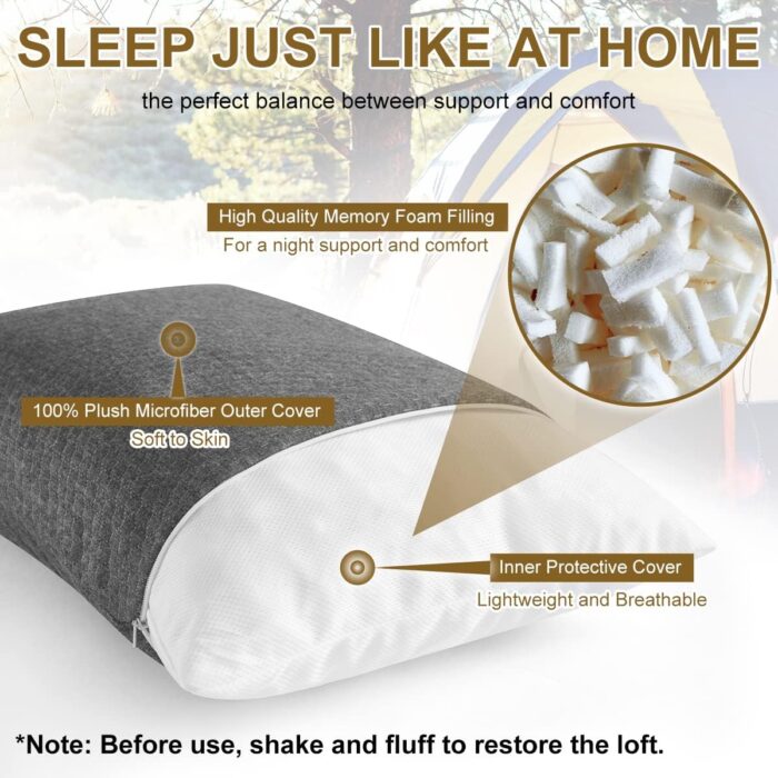 Ivellow Travel Pillow Compressible Camping Pillow for Sleeping Shredded Memory Foam Pillow Compact Firm Supportive Pillow for Adults Kids Outdoor Backpacking Hiking Essential Gear - Image 3