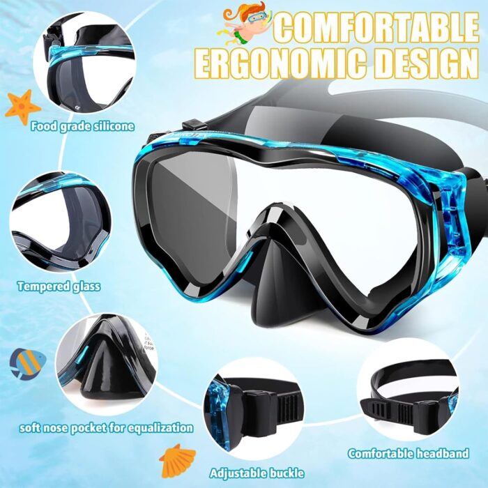 Snorkeling Set for Kids, Full Dry Snorkeling Mask Set for Adults, Anti-Fog Protection, Unisex,HD Panoramic View, Snorkeling Gear for Kids 2-14 Age - Image 2