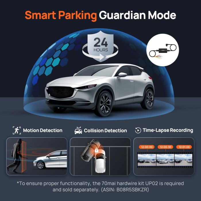 70mai 4K Dash Cam Front and Rear with STARVIS, Built in 5GHz WiFi & GPS Car Camera, Super Night Vision, ADAS, 3'' IPS Screen, 24H Parking Mode, Time-Lapse, Loop Recording, with 128GB Card - Image 6