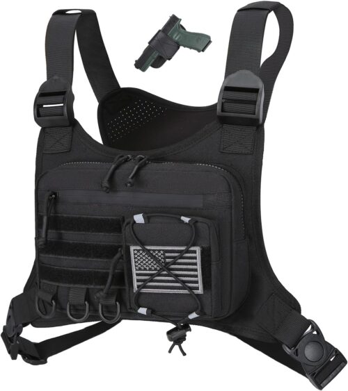 Outdoor Sports Chest Bag for Men, Chest Vest Holster Fits Most Pistols, EDC Travel Chest Pack for Running, Hiking