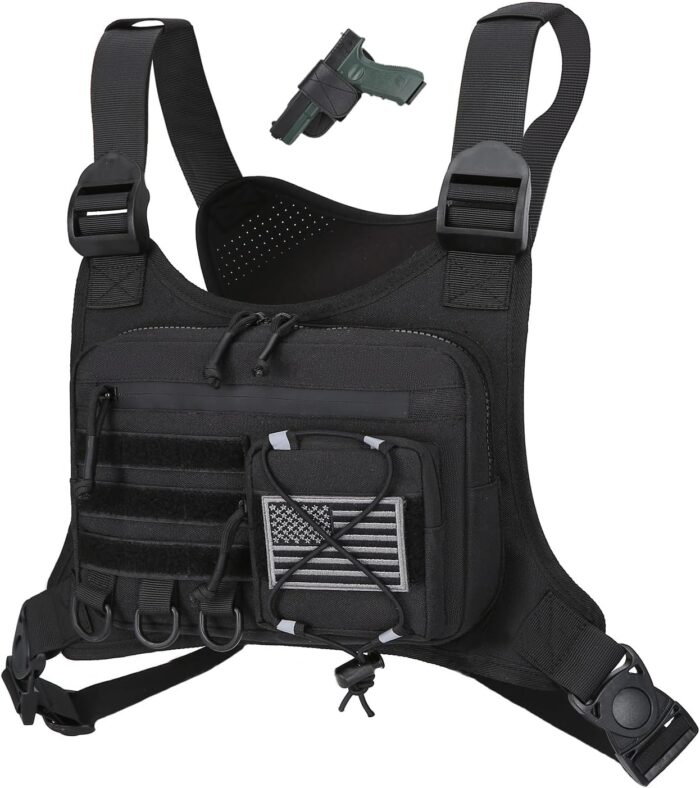 Outdoor Sports Chest Bag for Men, Chest Vest Holster Fits Most Pistols, EDC Travel Chest Pack for Running, Hiking