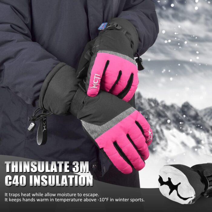 MCTi Ski Gloves,Winter Waterproof Snowboard Snow 3M Thinsulate Warm Touchscreen Cold Weather Women Gloves Wrist Leashes - Image 3