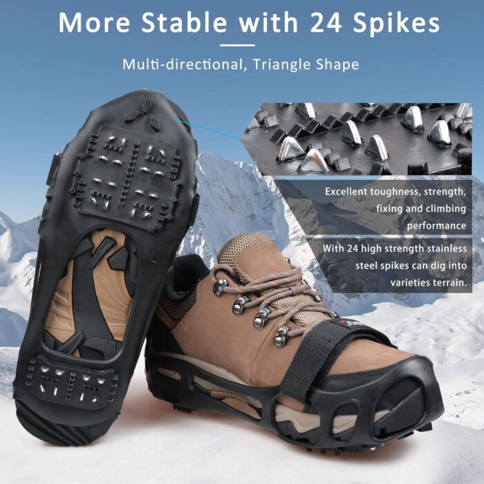 Ice Cleats Crampons Anti Slip Shoe Spikes for Snow Ice Cleats for Shoes and Boots Men Women Winter Walking Non-Slip 24 Studs Stretch Rubber Footwear - Image 3