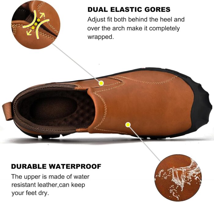 UPIShi Men's Waterproof Slip On Leather Hiking Outdoor Walking Casual Loafers Work Shoes - Image 4